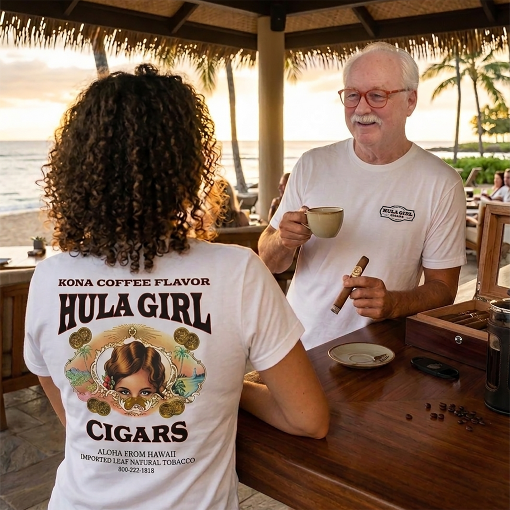 Hula Girl Cigar Logo Men's 100% Cotton Crew Neck T-Shirt Pre Shrunk Silk Screened